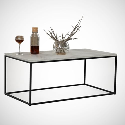 Hanah Home Modern Coffee Table, Sea Oak, 95 x 55 x 43 cm | 100% Melamine Coated Particle Board, 18 mm Thick | Sturdy Metal Legs, Industrial Design for Stylish Living Spaces