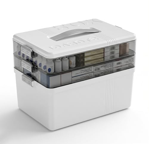 ZORVENIX 3 Stöckige Medikamenten Aufbewahrung, Hausapotheke Box mit Griff und herausnehmbarem Fach, Multifunción Aufbewahrungsbehälter Große Kapazität für Medikamente,Gadgets