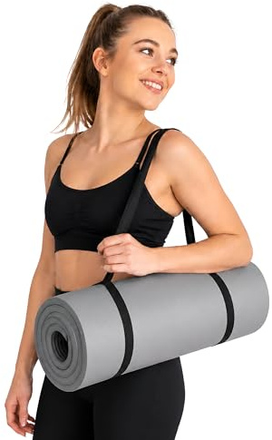 Deluxe Yogamatte Rutschfest und Gepolstert Tragegurt extra dick 15mm - Premium Gymnastikmatte mit Tragegriff für Zuhause und Draußen - auch als Isomatte oder Campingmatte
