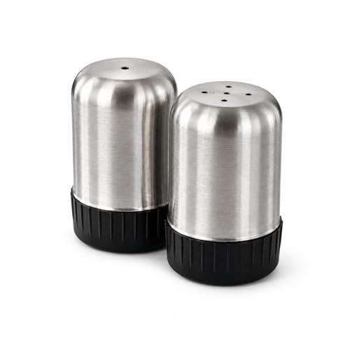 Stainless Steel Salt & Pepper Shakers Set Pack of 2 with Shaker Lids – Compact Spice Shaker Pots for Kitchen Dining Table BBQ Camping