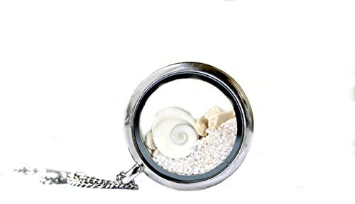 Kette Medaillon silberfarben - Shivas Auge Muschel, Sand, Kiesel, Strandgut
