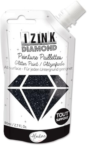 Aladine - Izink Diamond Noir 80 ml - Peinture Pailletée - Pour Tout Support : Papier, Tissu, Béton, Métal, Bois - DIY et Loisirs Créatifs - Déco Brillante - Noir Métallique - 80846