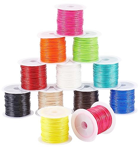 PH PandaHall 131 Yards Waxed Polyester Cords, 12 Colours Thread Beading String 1mm Thin Wax Cords for Crafts Beading Weaving Bracelet Necklace Jewellery Making Macrame Supplies,11yards/Colour