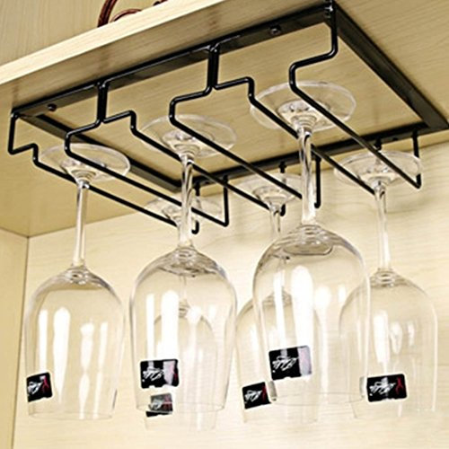 Tosbess Portabicchieri/porta calici - supporto con 3 binari per 6-9 Bicchiere di vino - Mantieni I bicchieri asciutti - a sospensione o a parete, cromato,30 ×22,5 × 5,5 cm