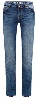 SOCCX Damen Jeans RO:My Regular Fit | Bequeme Stretch Denim mit geradem Bein, mittlerer Bundhöhe & formstabilem Alltag, Büro & City-Looks | Dark Stone Used, 34 34