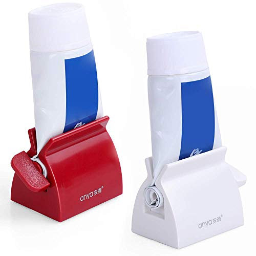 Ulalaza 2PCS Pasta de Dientes Exprimidor Rolling Pasta de Dientes Dispensador de Tubo Soporte para baño
