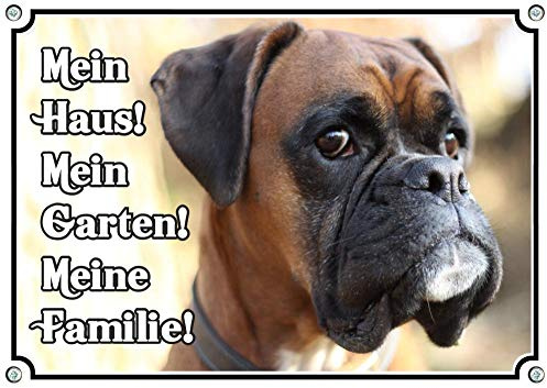 Petsigns Hundeschild - Deutscher Boxer - Warnschild aus Aluminium wetterfest, DIN A5