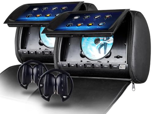 RoverOne 2 X 9 Pouces Lecteurs DVD d'appui-tête de Siège d'auto Moniteur à 1080P avec Port HDMI Prise en Charge des écouteurs de USB SD AUX IR FM