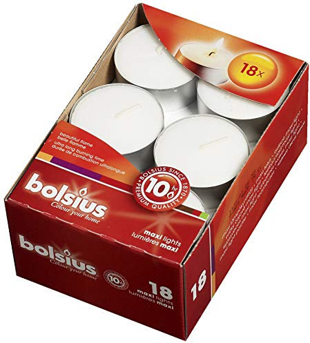 Bolsius - Teelichter Maxi - im Karton - Brenndauer 10 h - 72 Stück (4 Karton x 18 Teelichter), Weiß