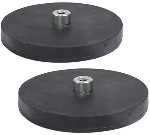 2x Neodym Magnete Gummiert Ø 66mm Mit M5 Innengewinde 22 KG Zugkraft Flachgreifer Magnet Scheibe Topfmagnet Gummi Runde Magnete mit Gewinde für Schrauben Öse oder Haken