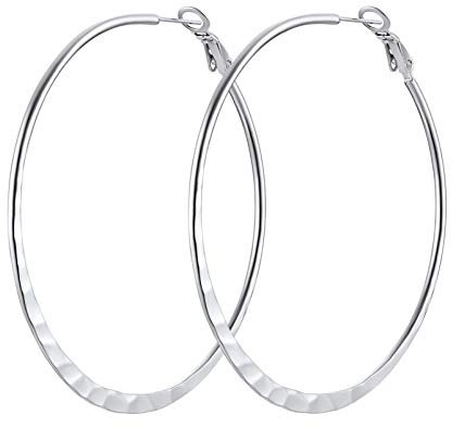 PROSTEEL Orecchini a Cerchio Grandi in Acciaio Inossidabile, Orecchini Acciaio in Colore Argento 60mm Orecchini Cerchio Argento