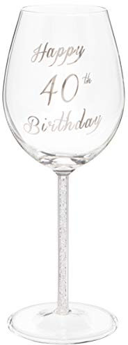 Bicchiere da vino Maturi Happy 40th Birthday con stelo in argento e diamante - 400 ml