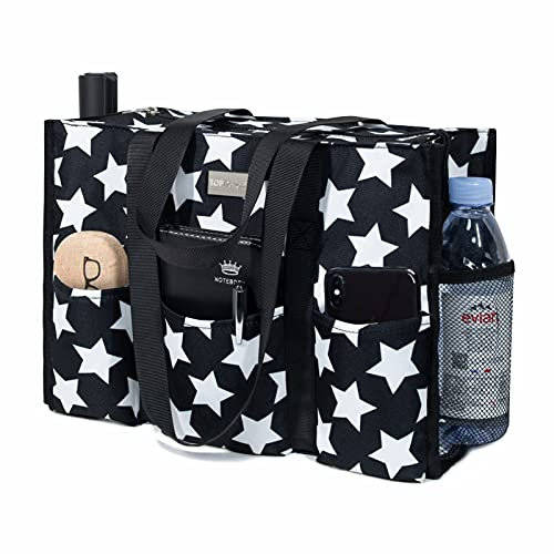 TOPDesign Utility Water Resistant Tote Bag with 13 Exterior & Interior Pockets, Top Zipper Closure & Thick Bottom Support, for Working Women, Teachers, Nurses, Accountants (Pentagram)