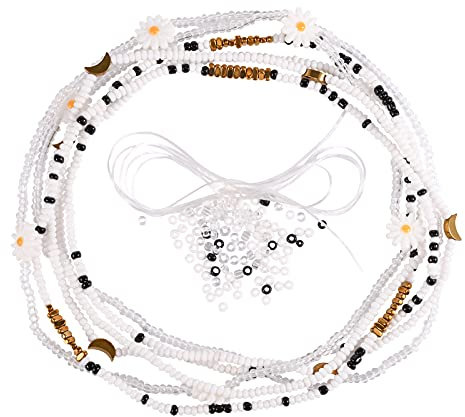 Wellike Perles de taille pour femmes et filles – Blanc avec verre multicolore, coquillages, perles d'hématite – Chaîne de taille d'été bohème et accessoire, Coquillage Perle, Non connu