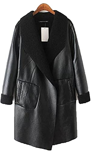BKDTDYL Long Leather Jacket Women Winter Autumn Faux PU Leather Fur Collar Trench Coat Lady Black Double Sides Plus Size Black XXXL