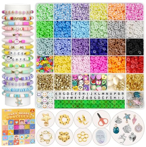 FZIIVQU 6100Pcs Clay Beads Bracelet Making Kit 24 Colors Friendship Bracelet Beads Kit with Preppy Polymer Bead for Jewelry Making Charms Gifts for Girls