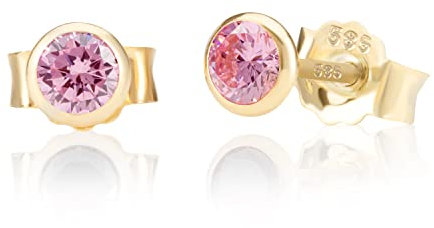 NKlaus Paar 5,0mm 585 Gelb Gold 14 Karat Ohrstecker Kristall Zirkonia Pink Butterfly Verschluss Damen Mädchen 11043
