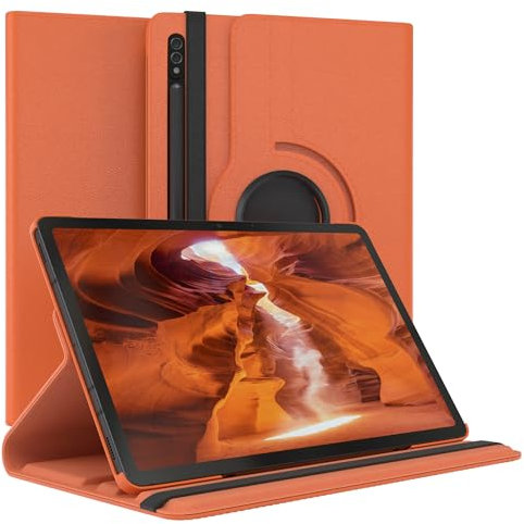 EAZY CASE - Custodia per Samsung Galaxy Tab S8 / S7 tablet Cover protettiva Smart Cover Supporto rotante Astuccio pieghevole 360° girevole con funzione stand Similpelle Arancione