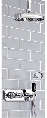 MILANO Thermostatic Mixer Valve 200mm Shower Head Handset Chrome Black