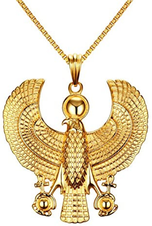 Männer Halsketten Ägyptischer Horus Vogel Falke Holding Ankh Anhänger Gold Farbe Stahl Vogue Hip Hop Modeschmuck