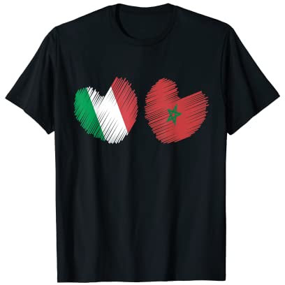 Marocco Italia Cuore Bandiera Italiana Bandiera Marocchina Amore Cuore Maglietta