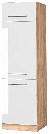 Vicco Kühlumbauschrank Fame-Line, Weiß Hochglanz/Goldkraft Eiche, 60 cm