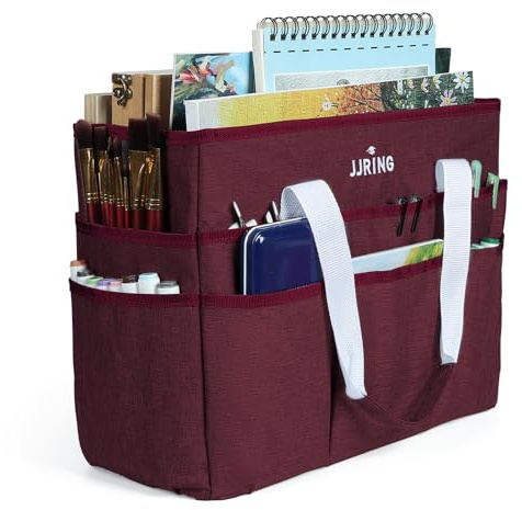 JJRING Bastelorganizer-Tragetasche, Kunstaufbewahrungs-Caddy mit mehreren Fächern, Nähtasche für Kunst, Basteln, Scrapbooking, Medizin und Bürobedarf, Dunkelrot