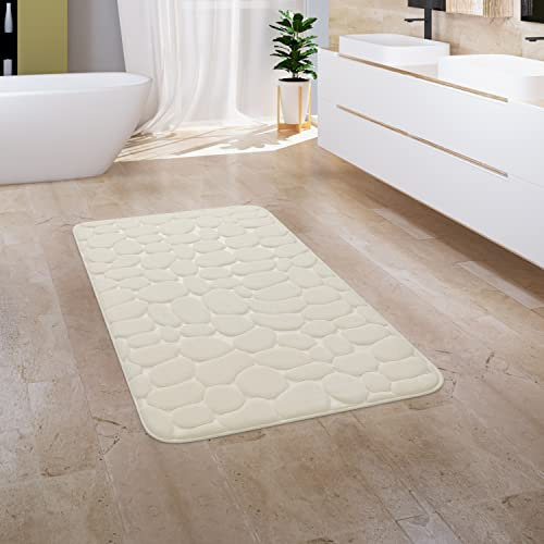 Paco Home Badezimmerteppich Badematte Badteppich Badvorleger Duschvorleger Waschbar Flauschig Memory Foam 3D Effekt, Grösse:65x120 cm, Farbe:Creme 5