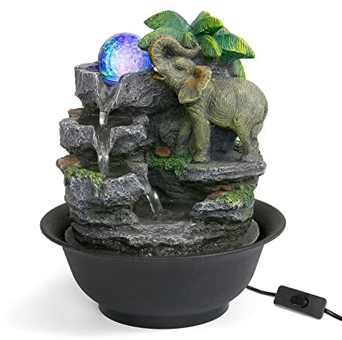 Dyna-Living Indoor Water Fountain with LED Light Upgrade Switch Indoor Water Features Waterfall Elephant Indoor Fountains for Home Decoration Meditation Relaxation