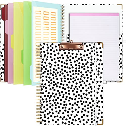 Ospelelf Clipboard with Storage 8.5 X 11,Padfolio Organizer, Spiral Portfolio Letter Size with Notepad, Pen Holder, 5 Extra Folder Divider Pages, Elastic Closure Nurse Office Essentials (Polka Dots)