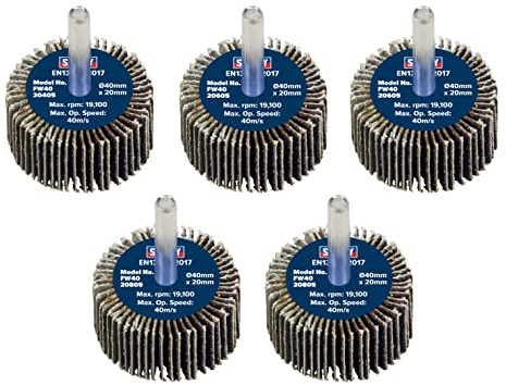 Sealey Ø40 x 20mm Abrasive Flap Wheel Ø6mm Shaft Assorted Grit - Pack of 5 FW4020ASS
