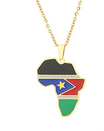 JEDTAKCT Halskette Mit Flaggen-Anhänger Der Republik Südsudan – Retro-Tropfenöl-Weltkarte, Schlüsselbeinkette, Ethnischer Stil, Unisex, Patriotischer Charm-Schmuck, Pullover-Kette Für Paar-Halskette