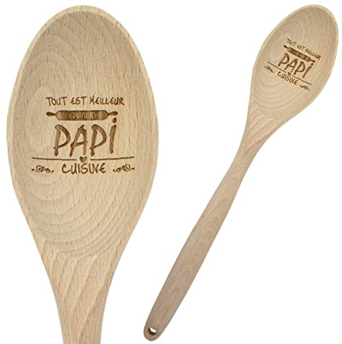ERNESTINE,Cuchara de madera Papi cocina personalizada con texto,regalo papi cocina,regalo papi cumpleaños Navidad Día del Gran Padre,utensilio de madera natural grabado,fiesta papi espátula madera