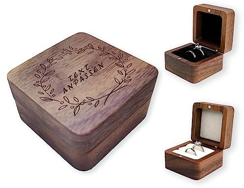 LAIFU Hölzerne Ring Box Personalisierte Ring Box Mit Text und Design für Vorschlag Hochzeit Verlobung