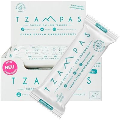 TZAMPAS Clean Eating Energieriegel Coconut Oat - Der Träumer (16 x 40g). Mit Kokos und Schokolade. Bio, Vegan, ohne Zusatzstoffe.