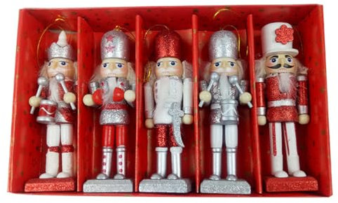 VALICLUD 5-Teiliges Nussknacker-Ornament-Set Aus Holz Mit Nussknacker-Weihnachtsschmuck