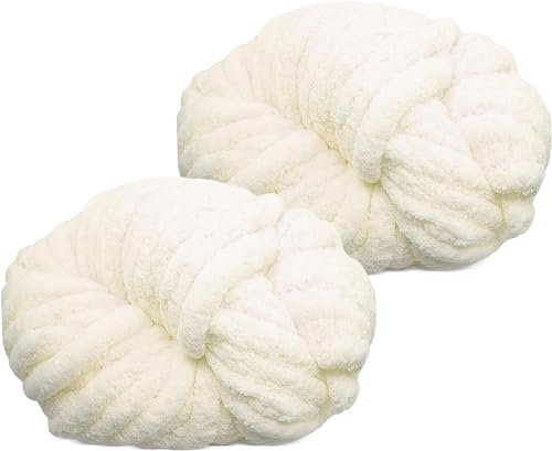 YushengTai Dicke Wolle, 2 Stück 500g Milchig weiß Chunky Wolle, Dicke Wolle zum Häkeln Kann zum Stricken von Kissen, Decken, Schals und Mützen Sowie Haustierbetten Verwendet Werden