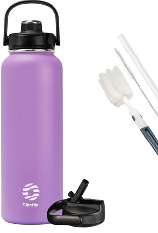Fjbottle Borraccia Termica con cannuccia - 2xTappi - 950ML/1200ML Bottiglia Termica - Senza BPA/Senza Perdite Borracce acciaio inox per Scuola, Sport, Palestra, Ciclismo