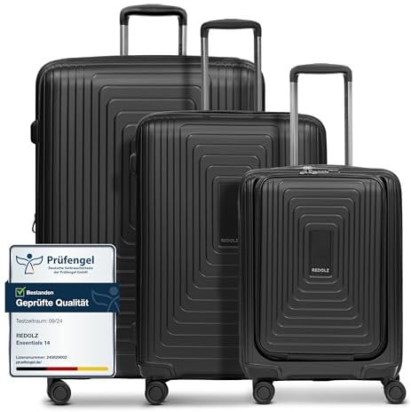 REDOLZ Hartschalen Koffer-Set-3-teilig | S 55 cm Laptopfach + M 66 cm + L 77 cm | Dehnfalte erweiterbar | Ultra-leicht | 4-Rollen & TSA (Essentials 14)