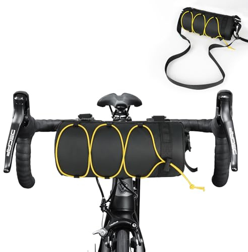 flintronic Waterproof Bike Handlebar Bag - Large Capacity Cycling Frame Bag With Shoulder Strap, Front Top Tube Storage Roll for MTB Mountain and Road Bikes - Yellow