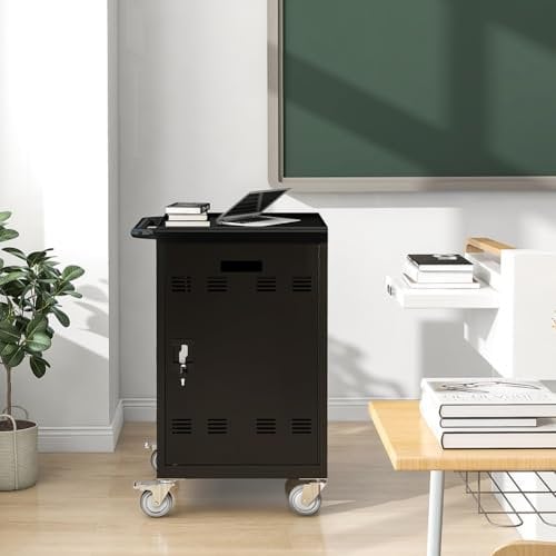 Fulvari Mobile Tablets 30, Locking Cart Station,Charging Multiple Devices,Laptop Rack Organization Storage Cabinet for Chromebooks, Alloy Steel, Matt Black