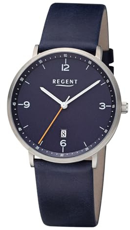 REGENT Herren Armbanduhr Analog Lederarmband dunkelblau URF1533 Analoguhr