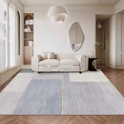 Tapis Tapis de Chambre Fille Tapis Bebe Fille Tapis de Salon à Rayures géométriques Bleu Gris Jaune Decoration de Chambre ado Fille 180x280cm