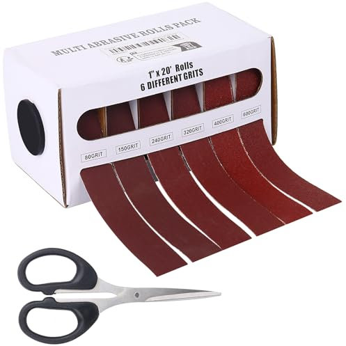 Schmirgeltuchrolle, Körnung 6, Schleifpapier mit Spender und Schere, Schleifpapierrollen für Metall- und Holzmöbel, Körnung 80, 150, 240, 320, 400, 600, 600, 600, Schleifpapierrollen für Metall- und