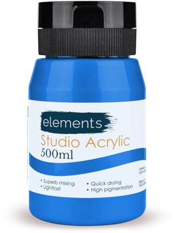 Elements Pintura acrílica de 500 ml, bote de 500 ml, pinturas acrílicas de secado rápido con alto pigmento y pigmento de color vibrante, azul cobalto