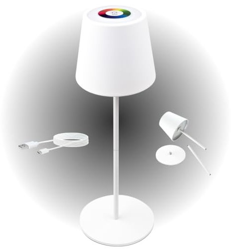 SCHWAIGER Tischlampe teilbar 2in1 Stehlampe RGB LED Tischleuchte Touch-Steuerung USB-C Gartenlampe IP44 Tischbeleuchtung Restaurant Terrasse Balkon (Weiß)