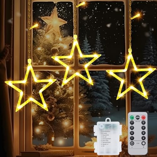 Ninonly Cortina Luces Estrellas Navidad, 39 LED Guirnalda Luces Estrellas, 8 Modos Cadena Luz Estrella Impermeable, Luces Navidad Ventana Decorativas para Interior Exterior Boda Fiesta