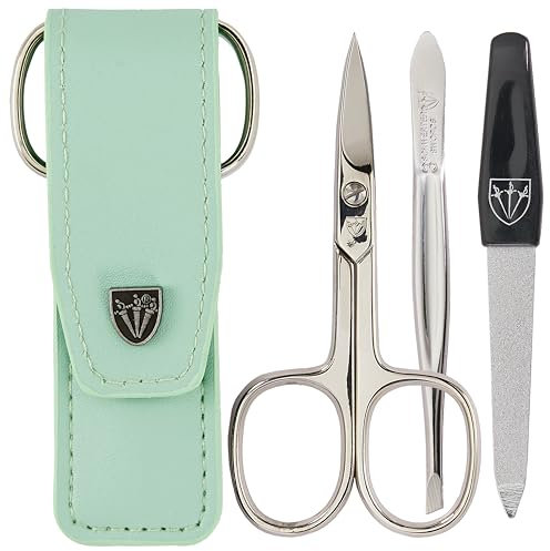 3 Swords Germany - brand quality 3 piece manicure pedicure grooming kit set for nail care with synthetic leather case mint - Made by 3 Swords