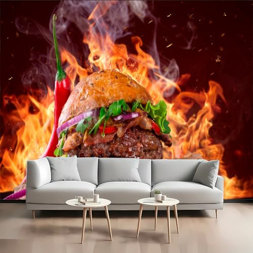 LUPAXA Wandtapete Mit Flammen In Hamburg 366x254cm 3D-Seidentapete Mit Lebensmittelmuster Für Schlafzimmer, Wohnzimmer, Klassenzimmer, Büro, Nicht Selbstklebend