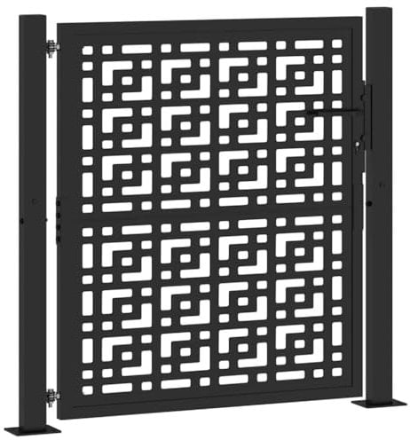 vidaXL Puerta de jardín diseño en cruz de acero negra 105x106 cm, puerta de cerca, puerta exterior, puerta de metal, puerta de seguridad